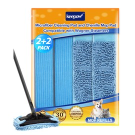 KEEPOW Reusable Microfiber Mop Pads Compatible with Wagner 905e, 915e & 925e Steamers, Reusable Microfiber Cleaning Pad and Chenille Mop Pads for Hardwood Floor Cleaning 2+2 Pack (Mop is Not Included)