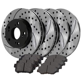 AutoShack Front and Rear Drilled and Slotted Brake Kit Rotors Black and Ceramic Pads Set of 4 Replacement for 2005-2006 Honda CR-V 2.4L 4WD FWD BRAKEPKG405