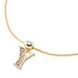 Cream dot. Women's Popular Initial Rhinestone Bijou Chain Free Adjuster Adjustable Slide Alphabet Glass Slide Adjuster, Metal Glass