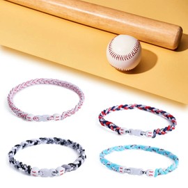 Kehuify 4 Pieces Baseball Necklaces Three Braided Rope Tornado Necklaces Sports Titanium Necklace Baseball Rope Necklaces (Mixed red)