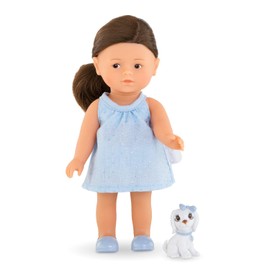 Corolle 9000240060 Mini Corollines Romy with Dog, Full Vinyl Doll with Long Hair and Cute Dog in Gift Box, Vanilla Fragrance, 20 cm, from 3 Years