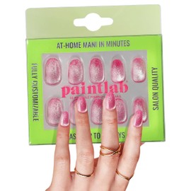 PaintLab Press-On Nails Manicure Kit, Pink Boom Cat Eye, 30-Piece Set, Long-Lasting Fake Nails with Glue, File, Prep Pad & Cuticle Stick