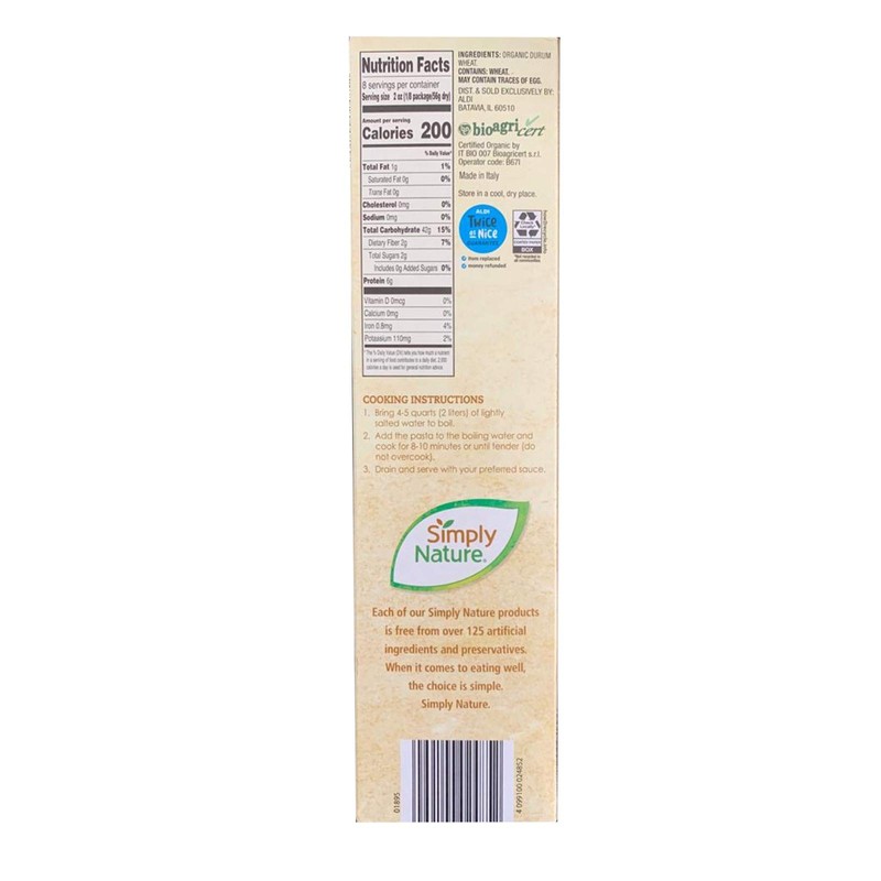 Simply Nature USDA Organic Durum Wheat Semolina NON-Gmo (Organic Spaghetti,