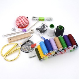 Wooden Sewing Basket,MKNZOME Vintage Sewing Box with Over 110 Pcs Sewing Kit Accessories for Mom Grandma Girl Women Hobbyist Household Gift & Emergency Clothing Fixes