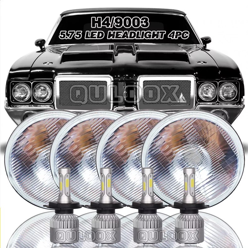 QULOOX 4pcs-5.75" 5-3/4 LED Headlight Hi/Lo Sealed Beam Projector for