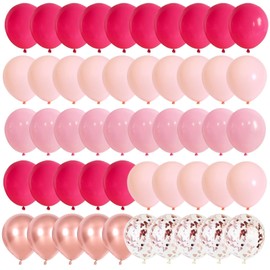 60Pcs Pink Rosegold Balloons Kit, Hot Pink Pastel Pink Orange Latex Balloons, Metallic Rose Gold Confetti Balloons for Birthday Princess Theme Baby Shower Wedding Valentine's Party Decorations