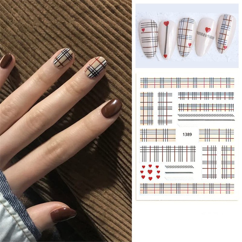 Black and White Lattice Houndstooth Pattern Nail Stickers Lattice Series