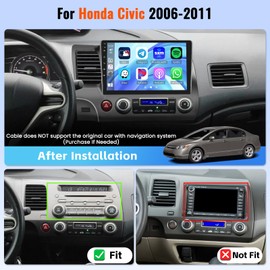 2+64GB Android 15 Car Radio for Honda Civic 2006-2011 with Wireless CarPlay Android Auto, Realdio 10.1 Inch Touch Screen Car Stereo for Civic with GPS WiFi Bluetooth EQ 26UI FM RDS AHD Backup Camera