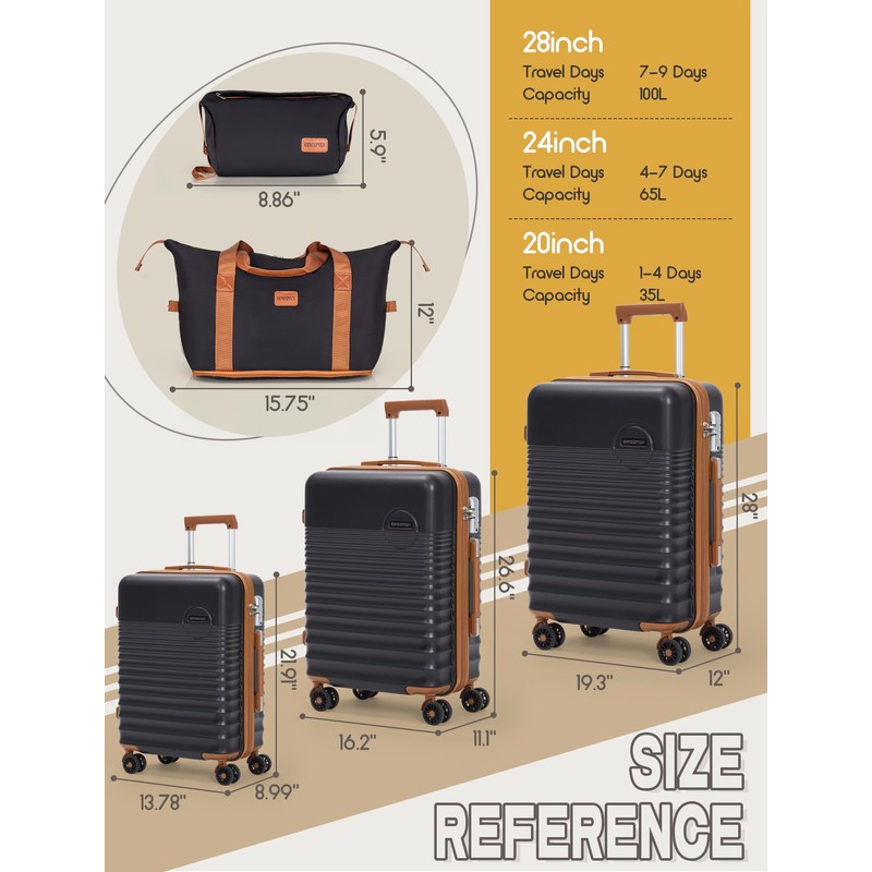 CONCEPTEN Luggage Sets 5 Piece, Suitcases with Wheels, Hardshell Suitcase