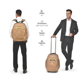 Rolling Laptop Bag with Wheels, Adjustable 13-17.3 Inch Computer Travel Backpack for Men & Women, Wheeled Work Bag, Carry-on Luggage