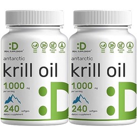 Paquete de 2 aceite de krill antrtico 1300 mg, 120 cpsulas blandas, sin arbustos, rico en fuente natural omega-3s EPA, DHA y astaxantina, suplemento  