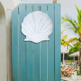 T.I. Design Hand-Carved Coastal White Scallop Shell Wall Decor