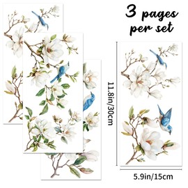 BEUNITONE 3 Sheet Vintage Birds Flowers Rub on Transfers Magnolia Flower Rub on Transfers for Crafts Furniture Classic Birds Flowering Branch for Home Office Garden Door Wood DIY Craft 11.8”* 5.9”