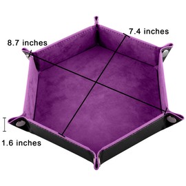 SIQUK 6 Pieces Dice Tray Hexagon Dice Rolling Holder Folding PU Leather Dice Trays for Dice Games Like RPG, DND and Other Table Games(Violet, Red, Royal Blue, Black, Camel, Gray)