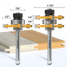 XDENGP Professional 2 PCS Tongue and Groove Router Bit Set 1/4 Inch Shank, 3 Teeth T Shape Wood Milling Cutter Woodworking Tools, Matched Oak Hardwood Floor Wainscoting Boards Joinery Router Bit
