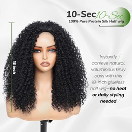 Fine Plus Curly Half Wig for Black Women, 3 in 1 Glueless Half Wig Seamless Flip Over Protein Synthetic Curly Wig Soft Fiber Feel Like Human Hair Long Lasting Curl Degree Lightweight Beginner Friendly