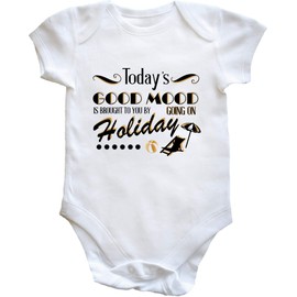 Hippowarehouse Today's Good Mood is Brought to You by Going On Holiday Baby Vest Bodysuit (Short Sleeve) Boys Girls White