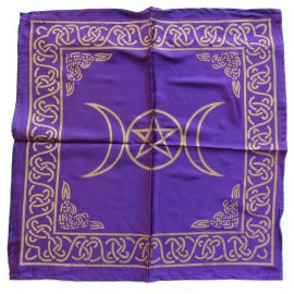 NEW Purple and Gold Triple Moon Altar Cloth 21" Square Satin Hemmed Fabric