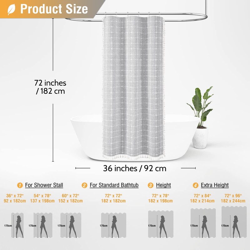 BTTN 78 Inch Long Shower Curtain - Boho Farmhouse Linen