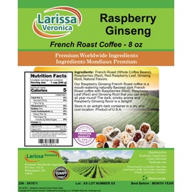 Raspberry Ginseng French Roast Coffee (Gourmet, Naturally Flavored, Whole Coffee Beans) (8 oz, ZIN: 567871) - 2 Pack