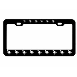 Flamingo Design Heavy Duty Metal Car License Plate Frame Auto Tag Holder (Black/White)