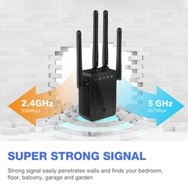 2025 Newest WiFi Extender, WiFi Extender Booster, 4 Antennas WIFI Booster Range Extender, Home Wireless Signal Booster, Works with Any WiFi Router Ethernet Port, Easy Setup, UK Plug, Black