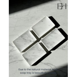 EXCHUES Natural Marble Soap Dish for Shower with Silicone Non-Slip Feet, Stone Drying Tray, Bar Soap Saver, Holder Container for Bathroom Decor Accessories(Carrara White, Rectangular)