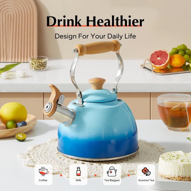 ROCKURWOK Tea Kettle, Tea Pot with Cool Touch Ergonomic Handle,