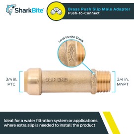 SharkBite 3/4 Inch MNPT Slip Adapter, Push to Connect Brass Plumbing Fitting, Copper, CPVC, U3134LFA