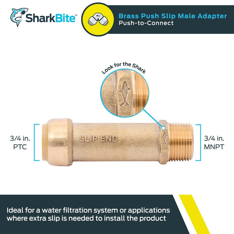 SharkBite 3/4 Inch MNPT Slip Adapter, Push to Connect Brass