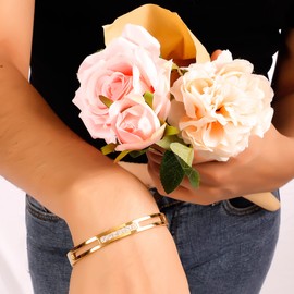 MILAKOO Stainless Steel Bangle for Women Bracelet with Zircons Silver Rose Gold Gold Black 6 mm/8 mm, Stainless Steel