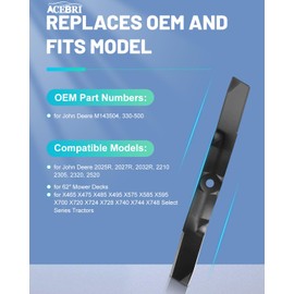 ACEBRI Mower Blades 62 inch Standard Lift Mower Blade Fit for John Deere 2025R, 2027R,for M143504,330-500 3Pack