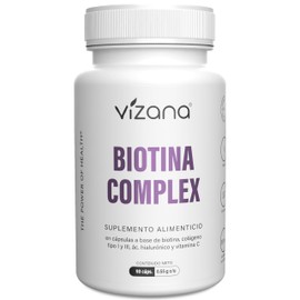 VIZANA NUTRITION | Biotina (Vitamina B7) con Ácido Hialurónico, Colágeno Hidrolizado y Vitamina C en Cápsulas HPMC Vegetarianas (90 Caps-500 mg)