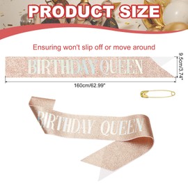 PATIKIL Birthday Girls Sash, Glitter Birthday Sash for Women Satin Queen Sash Party Decorations with Safety Pin for Party Gifts Favors, Rose Red Fantasy