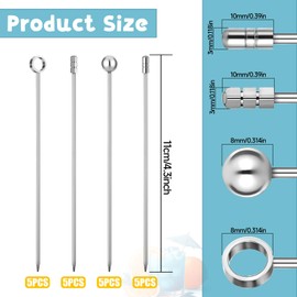 Pack of 20 Stainless Steel Cocktail Sticks Metal Cocktail Sticks Cocktail Stick Made of Stainless Steel Reusable Cocktail Finger Food Sticks for Olive Appetizers Bloody Mary Brandied 11 cm