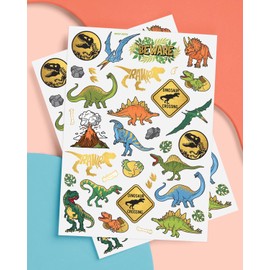 xo, Fetti Dinosaur Temporary Tattoos - Gold Foil, 44 pcs | Kids Jurassic Birthday Party Supplies, Dino Party Favor, T-Rex Fossil Decorations