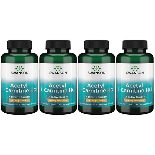 Swanson Amino Acid Acetyl L-Carnitine Hcl 500 Milligrams 120 Veg Capsules (4 Pack)