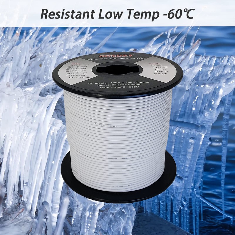 DONOKY 22 Gauge 22 AWG Silicone Wire - White 400ft