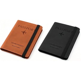 2 PACK Cartera para Pasaporte RFID, Pasaporte Funda para Hombres y Mujeres, Protector de Pasaporte, Viaje Accesorios Mujer(Negro + Marrón)