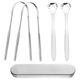 Juego de 4, limpiador de raspador de lengua, limpiador de raspado de lengua de acero inoxidable findTop con estuche de transporte, perfecto para el aliento fresco y el cuidado bucal