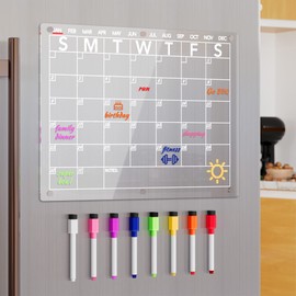 Neatsure Acrylic Magnetic Dry Erase Board Calendar for Fridge, 15.7"x11.8" Clear Monthly Planner for Refrigerator, w/ 8 Colors Dry Erase Markers (Monthly)