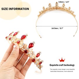 1 Pcs Ruby Tiara and Crown Red Gems Queen Crown Baroque Royal Red Crystal Wedding Gold Tiara Wedding Hair Accessories for Wedding Costume Party Prom Quinceanera Birthday Pageant