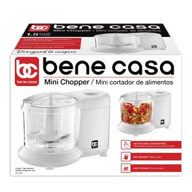 Bene Casa Mini Chopper in white, stainless-steel blade mini chopper, pule control, dishwasher safe chopper, mincer, dicer, powerful motor