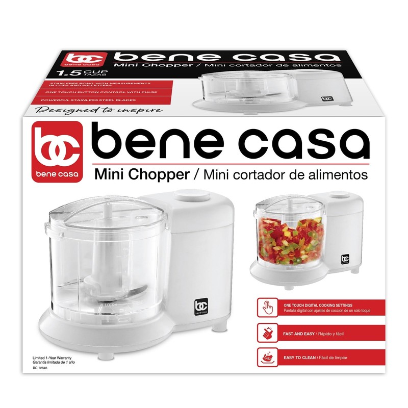 Bene Casa Mini Chopper in white, stainless-steel blade mini chopper,