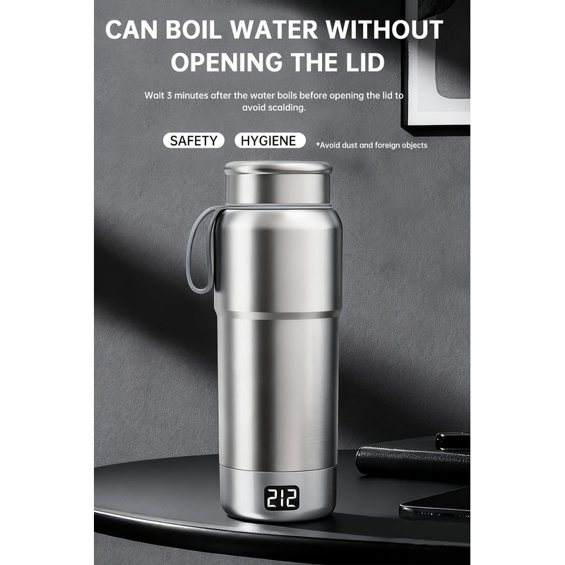 Pure Titanium Travel Kettle, 380ML Portable Electric Kettle, 12 Temp