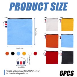 6 Pcs of Small Zipper Pouch, DIY Craft Canvas Zipper Pouch, Mini Travel Pouches Small Makeup Bags with Hanging Ring for Lipstick Cosmetic Earphone Charger Coin Key, 6 Colors, Portable