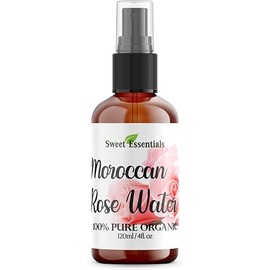 Premium Organic Moroccan Rose Water - 4oz Glass Bottle - Imported From Morocco - 100% Pure (Food Grade) Perfect for Reviving, Hydrating and Rejuvenating Your Face and Neck - By Sweet Essentials