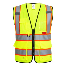 ProtectX 9 Pockets Safety Vest for Men Women High Visibility Reflective Vest for Construction Work Class 2 Neon Green X-Large