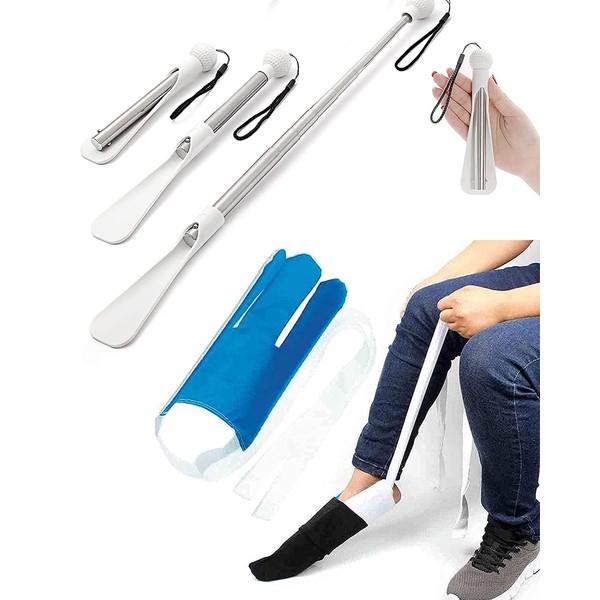 Fanwer Sock Aid Kit -Sock Aide Device for Seniors with Adjustable Shoe Horn, Flexible Sock Helper Easy On Easy Off, Sock Assist Device for Elderly, Pregnant, Hip Surgery Recovery Aids for Daily Living