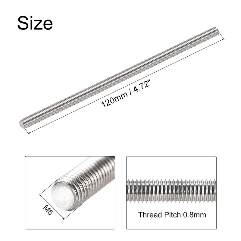 sourcing map 12Pcs M5 x 120mm Fully Threaded Rod 304
